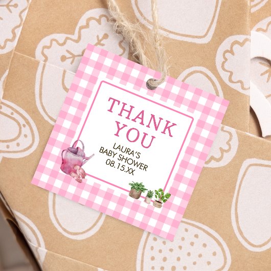 Pink Locally Grown Baby Shower Square Geschenkanhänger