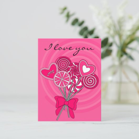 Pink Lollipop Postkarte (Stehend Vorderseite)