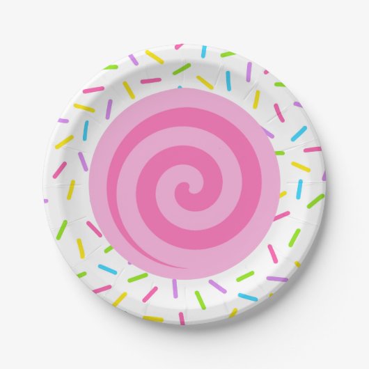 Pink Lollipop Swirl Candy Sprinkle Party Teller (Vorderseite)