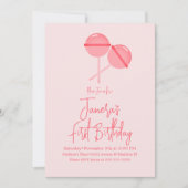 Pink Lollipops Candy Bar Erster Geburtstag Einladu Einladung (Vorderseite)