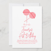 Pink Lollipops Candy Bar First Birthday Einladung (Vorderseite)