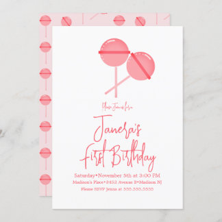 Pink Lollipops Candy Bar First Birthday Einladung