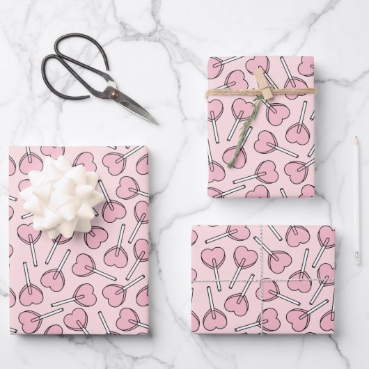 Pink Lollipops, Heart Lollipops, Lollipop Pattern Geschenkpapier Set (Vorderseite)