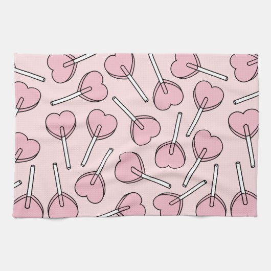 Pink Lollipops, Heart Lollipops, Lollipop Pattern Geschirrtuch (Horizontal)