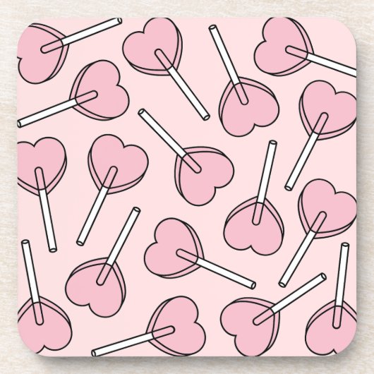 Pink Lollipops, Heart Lollipops, Lollipop Pattern Getränkeuntersetzer (Vorderseite)