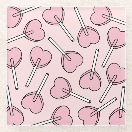 Pink Lollipops, Heart Lollipops, Lollipop Pattern Glasuntersetzer (Vorderseite)