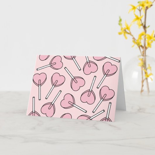 Pink Lollipops, Heart Lollipops, Lollipop Pattern Karte (Gelbe Blume)