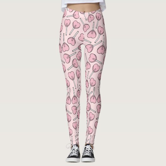 Pink Lollipops, Heart Lollipops, Lollipop Pattern Leggings (Vorderseite)