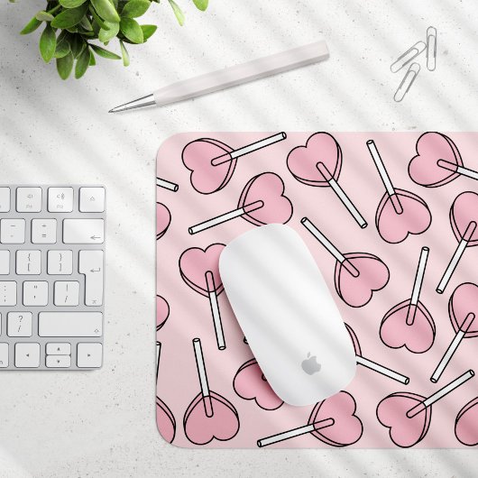 Pink Lollipops, Heart Lollipops, Lollipop Pattern Mousepad