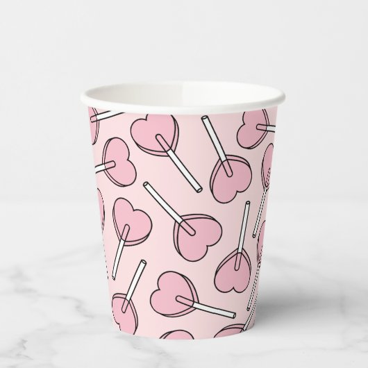 Pink Lollipops, Heart Lollipops, Lollipop Pattern Pappbecher (Links)