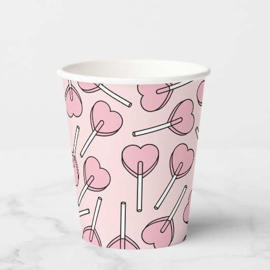 Pink Lollipops, Heart Lollipops, Lollipop Pattern Pappbecher (Vorderseite)