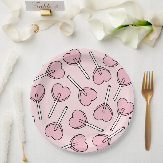 Pink Lollipops, Heart Lollipops, Lollipop Pattern Pappteller (Hochzeit)