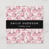 Pink Lollipops, Heart Lollipops, Lolly, Candy Shop Quadratische Visitenkarte (Vorderseite)
