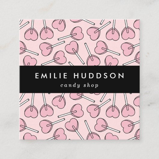 Pink Lollipops, Heart Lollipops, Lolly, Candy Shop Quadratische Visitenkarte (Vorderseite)