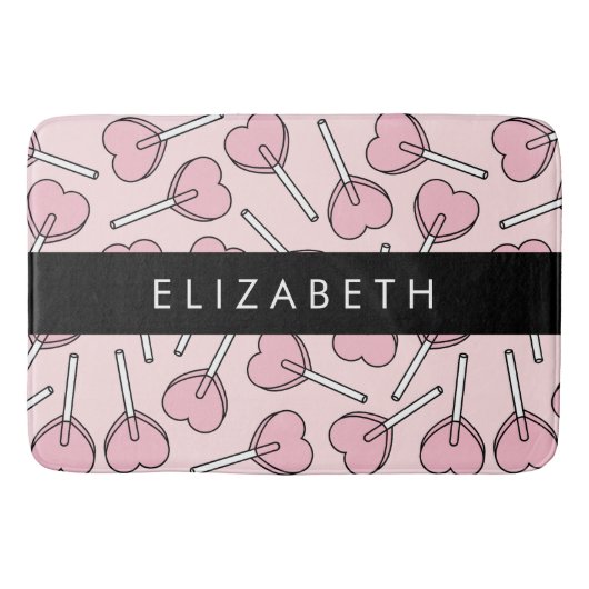 Pink Lollipops, Heart Lollipops, Lolly, Your Name Badematte (Vorderseite)