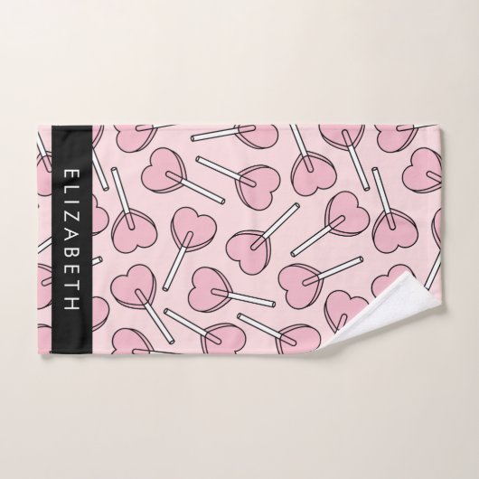 Pink Lollipops, Heart Lollipops, Lolly, Your Name Badhandtuch Set (Handtuch)