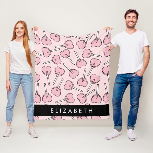 Pink Lollipops, Heart Lollipops, Lolly, Your Name Fleecedecke (Beispiel)