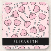 Pink Lollipops, Heart Lollipops, Lolly, Your Name Getränkeuntersetzer (Vorderseite)