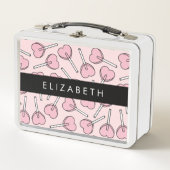 Pink Lollipops, Heart Lollipops, Lolly, Your Name Metall Brotdose (Vorderseite)