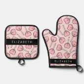 Pink Lollipops, Heart Lollipops, Lolly, Your Name Ofenhandschuh & Topflappen-Set (Vorderseite)