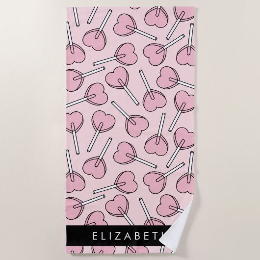 Pink Lollipops, Heart Lollipops, Lolly, Your Name Strandtuch (Vorderseite)
