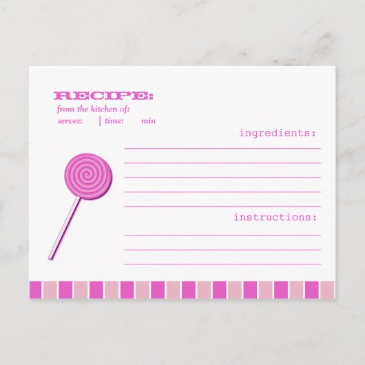 Pink Lollypop Rezept Postkarte (Vorderseite)
