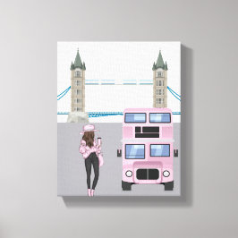 Pink London Bus mit Tower Bridge Artwork Leinwanddruck