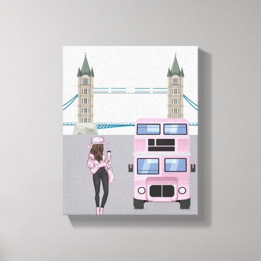 Pink London Bus mit Tower Bridge Artwork Leinwanddruck (Vorderseite)