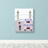 Pink London Bus mit Tower Bridge Artwork Leinwanddruck (Insitu (Holzboden))