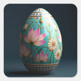 Pink Lotus and White Floral Easter Egg Quadratischer Aufkleber