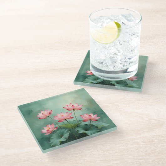 Pink Lotus Artwork  Glasuntersetzer (Schrägansicht)