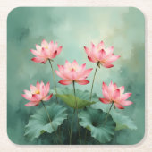 Pink Lotus Artwork Rechteckiger Pappuntersetzer (Vorderseite)