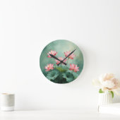 Pink Lotus Artwork  Runde Wanduhr (Zuhause)