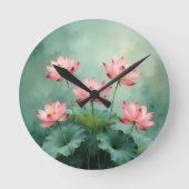 Pink Lotus Artwork  Runde Wanduhr (Vorderseite)