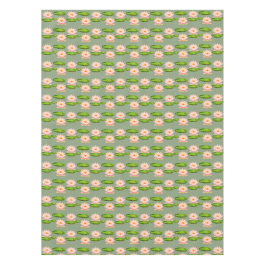 Pink Lotus Blume & Lily Pads auf Laurel Green Tischdecke (Vorderseite)