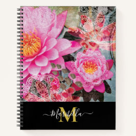 Pink Lotus Blume Personalisieren Monogramm Bohemis Notizblock