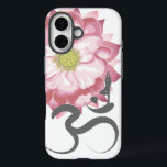 Pink Lotus Blume Yoga & Zen Calligraphy Om Om iPhone 16 Hülle<br><div class="desc">Pink Lotus Blume Tree Yoga Pose indische Spirituelle Om Symbol Design. Dieses moderne und spirituelle Design zeigt eine originelle Illustration einer wunderschönen rosa Lotus-Blume mit dem hintersten spirituellen antiken Om- oder Om-Symbol in gebürsteter handgezeichneter Kalligraphie und einer Silhouette einer Person in einer Yoga-Pose (Vrikshasana) als Teil des om-Symbols. Alle Texte...</div>