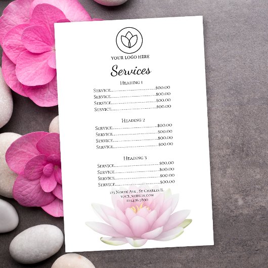 Pink Lotus Flower Spa Salon Services Menu Flyer