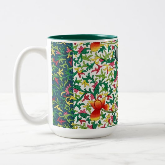 Pink Lotus Garden Chinoiserie Botanischer Garten Zweifarbige Tasse (Links)