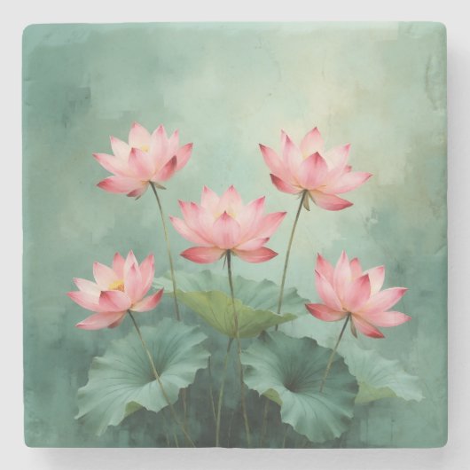 Pink Lotus Kunstwerk Steinuntersetzer (Vorderseite)