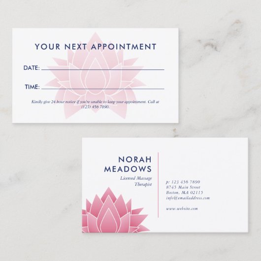 Pink Lotus Massage Therapie Wellness-Center Terminkarte (Vorne/Hinten)