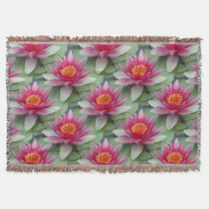 Pink Lotus Water Lily Throw Blanket Decke