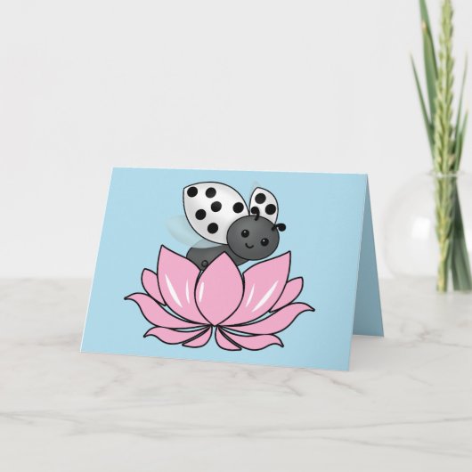 Pink Lotus White Ladybug Karte (Vorderseite)