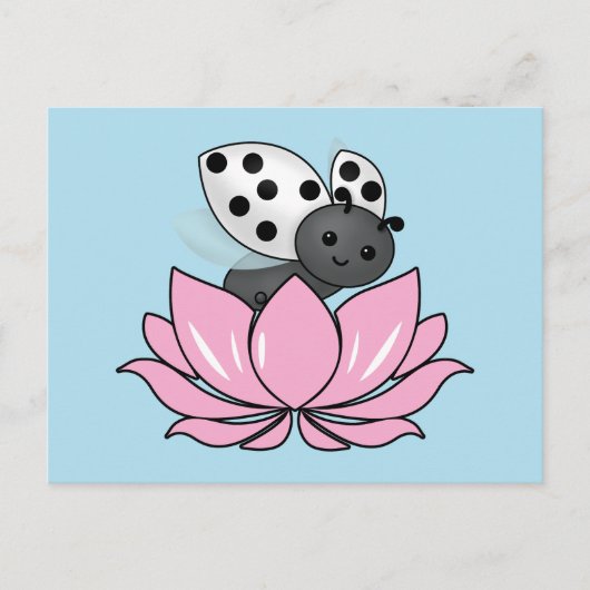 Pink Lotus White Ladybug Postkarte (Vorderseite)