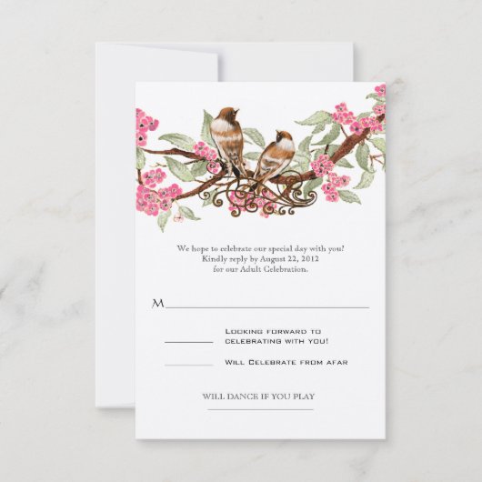Pink Love Bird Wedding RSVP (Vorderseite)