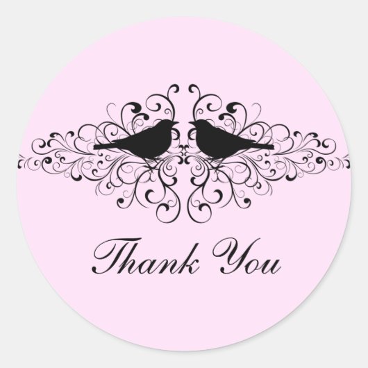 Pink Love Bird Wirbel Danke Stickers (Vorderseite)