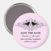 Pink Love Bird Wirbel Speichern das Date Magnet (Vorderseite/Rückseite)