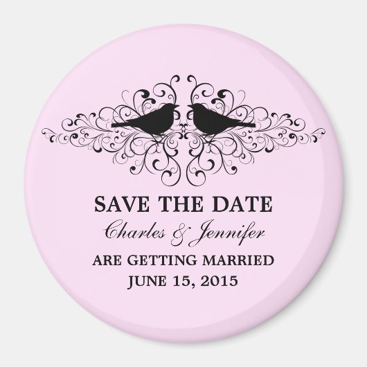 Pink Love Bird Wirbel Speichern das Date Magnet (Vorne)
