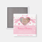 Pink Love Birds Foto Baby Birth Ankündigung Magnet (Vorderseite/Rückseite)