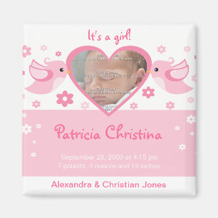 Pink Love Birds Foto Baby Birth Ankündigung Magnet
